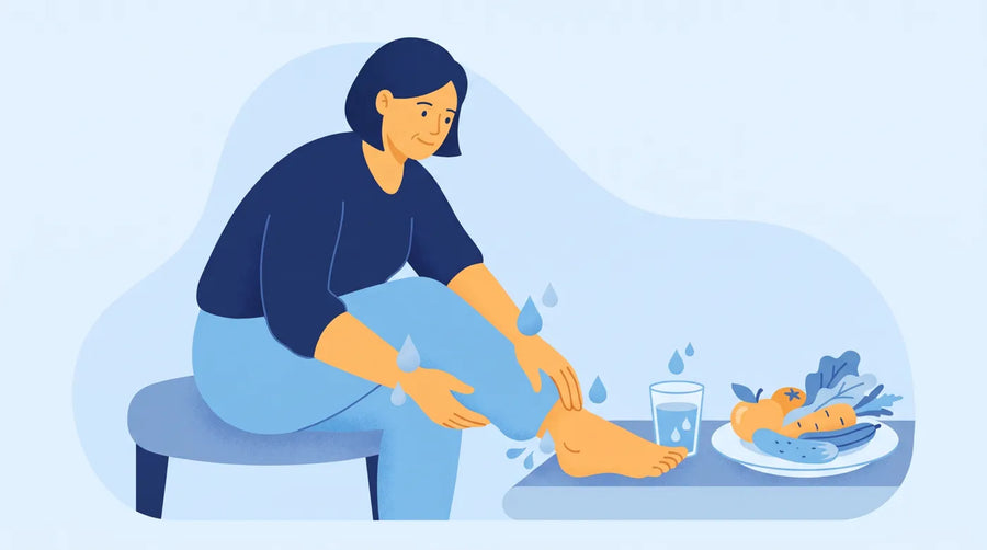 Illustration : rétention d'eau aux chevilles et aux poignets