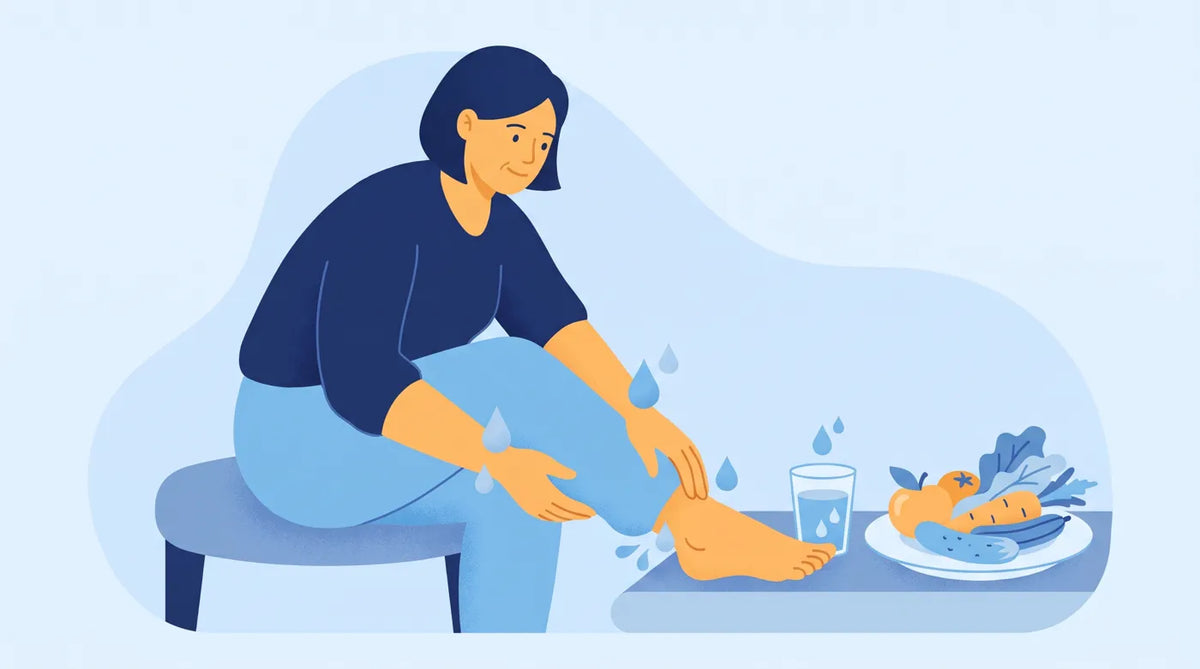 Illustration : rétention d'eau aux chevilles et aux poignets
