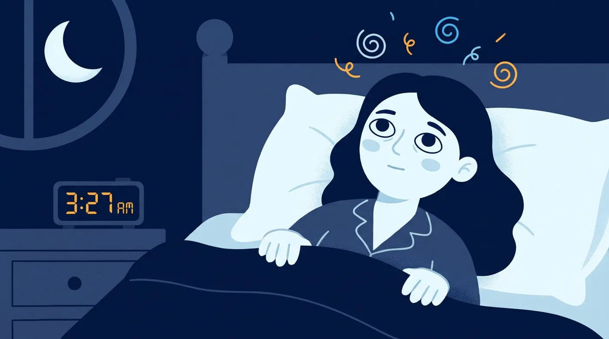 Illustration : femme réveillée en pleine nuit à 3 h 27