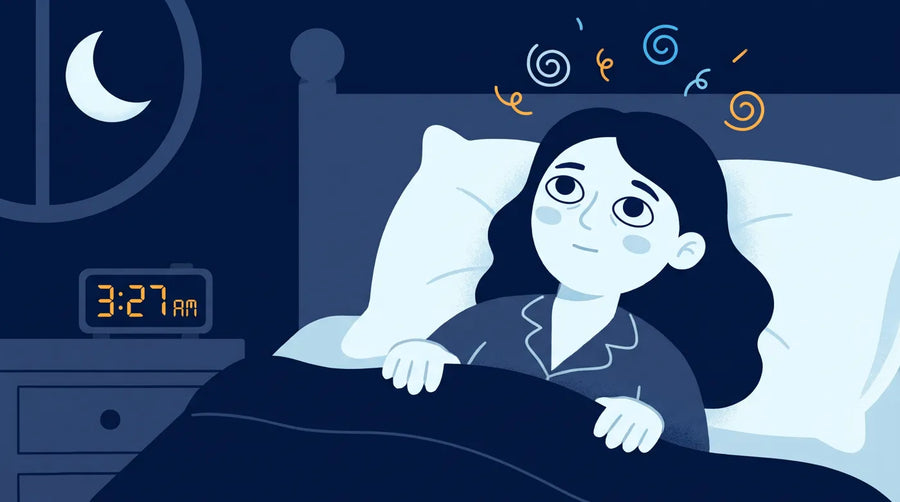 Illustration : femme réveillée en pleine nuit à 3 h 27