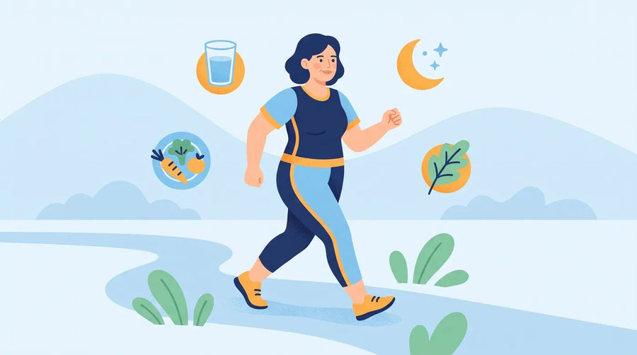 Illustration : femme légère et énergique en marchant dehors