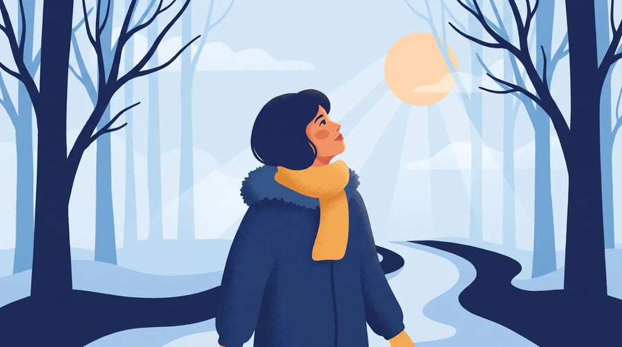 Illustration : femme qui profite du soleil d'hiver